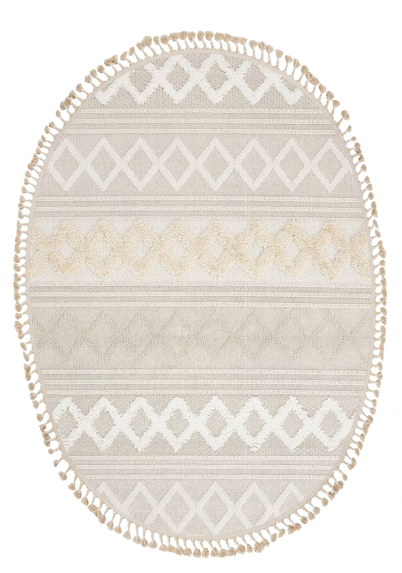 Dolce Vita Halı Jakarta 451 Ivory Beige Oval Halı Özel Ölçü