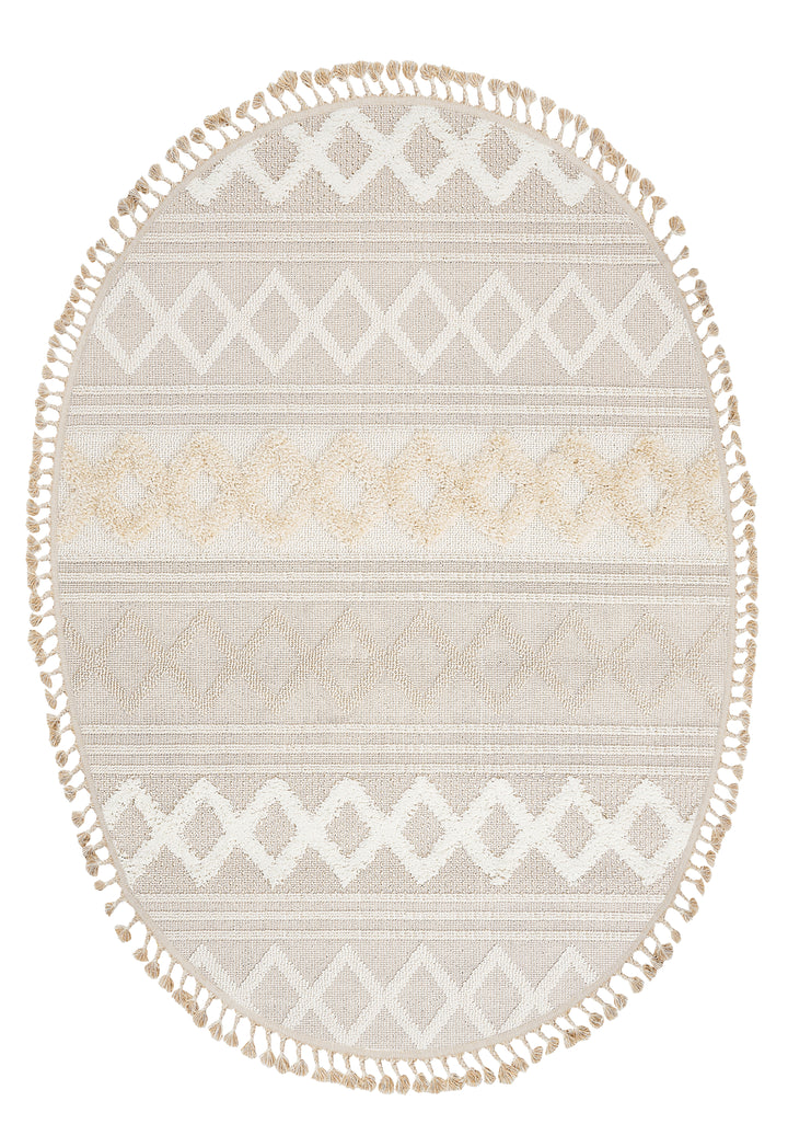 Dolce Vita Halı Jakarta 451 Ivory Beige Oval Halı Özel Ölçü