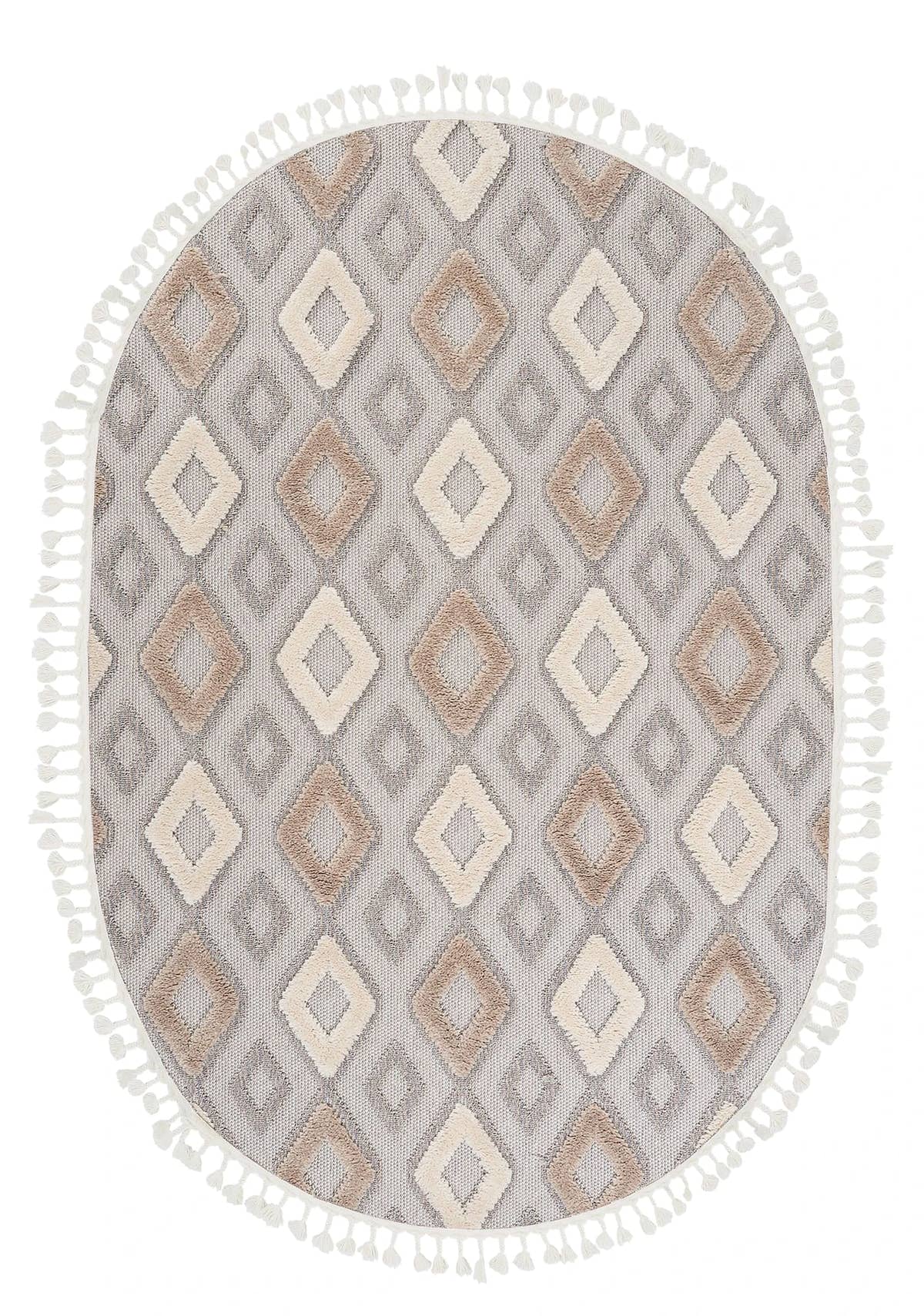 Dolce Vita Halı Nordic 489 Latte Oval İskandinav Halı Özel Ölçü